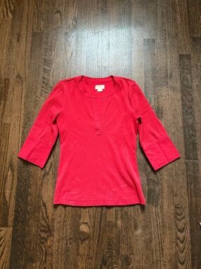 Anthropologie Girls' Bright Red 3/4 Sleeve Ruffle-Trim Top